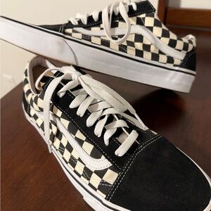 Vans Old Skool Checkerboard Sneakers Black And White Mens Size 10.5, Women’s 12